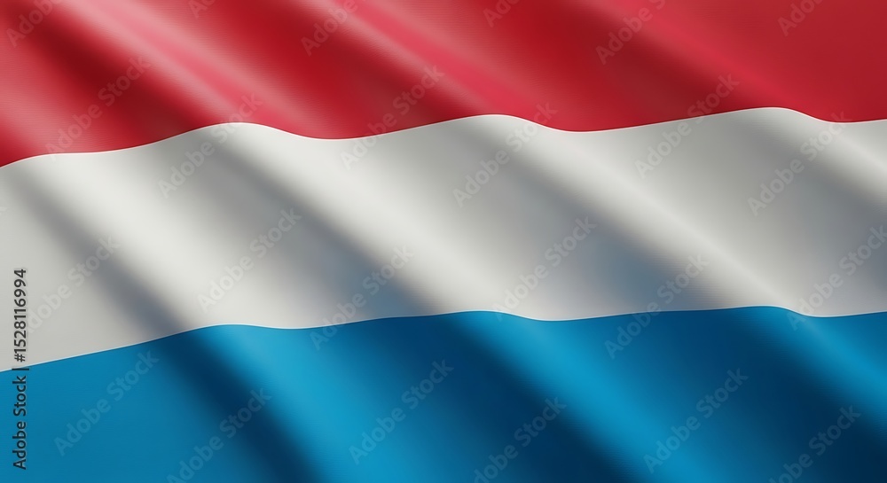 Naklejka premium Close-up view of the Luxembourg flag waving, showing red, white, and blue stripes.