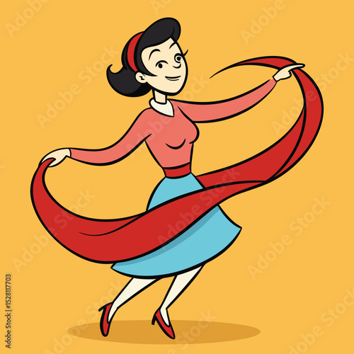 A woman gracefully twirling a flowing silk scarf around her, symbolizing elegance, movement, and freedom.