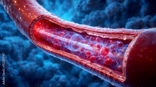 Extreme Close-Up of Oxygen Exchange Inside Blood Vessel - Loop Animation