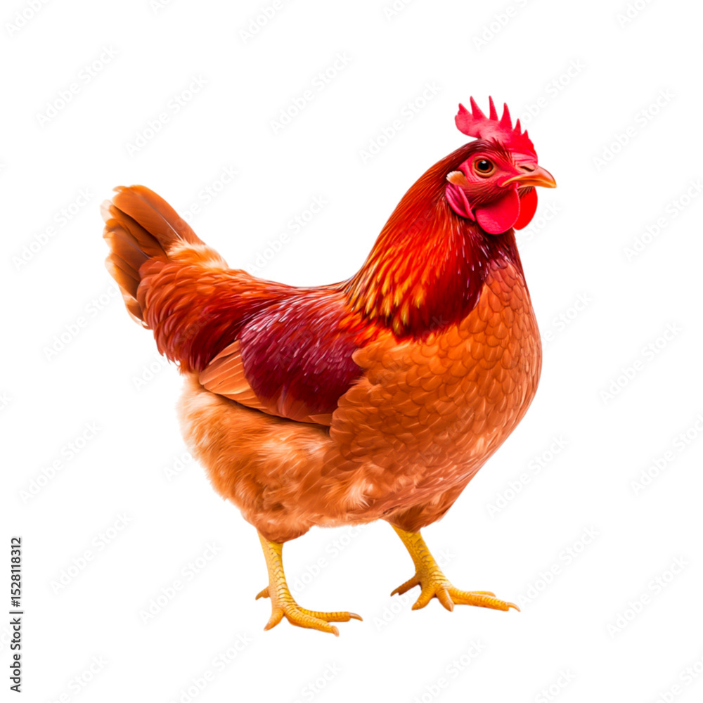 Fototapeta premium Vibrant and Colorful Brown Hen Standing Proudly in Captivating Farmyard Setting