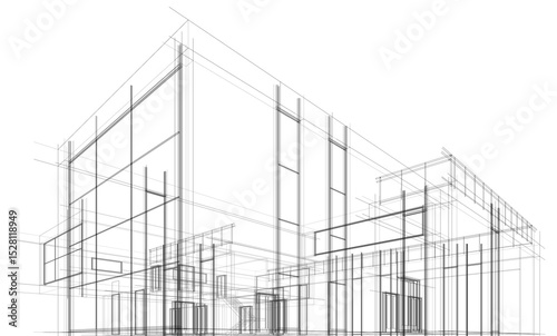 Fototapeta Naklejka Na Ścianę i Meble -  House building sketch architectural 3d rendering