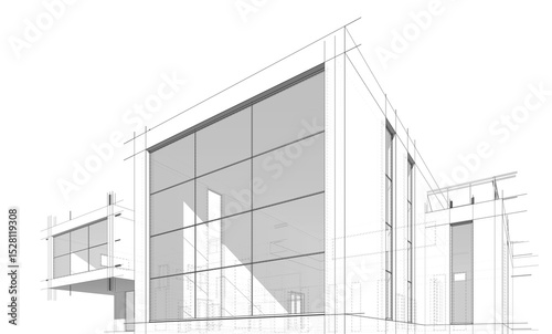 Fototapeta Naklejka Na Ścianę i Meble -  House building sketch architectural 3d rendering