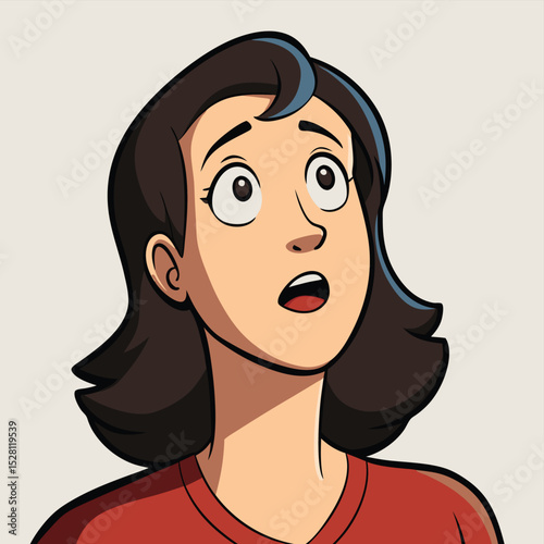 A woman looking up with a look of awe and wonder, expressing inspiration, surprise, or spiritual connection.