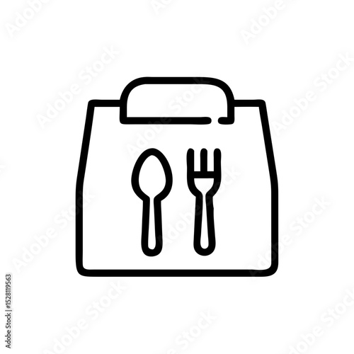 Takeout food bag with cutlery icon illustration