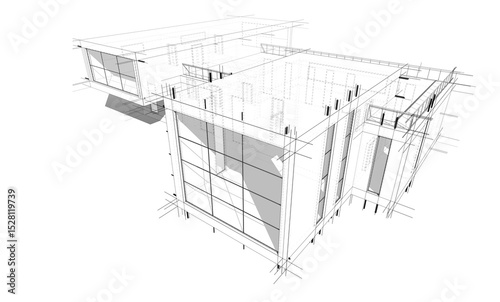 Fototapeta Naklejka Na Ścianę i Meble -  House building sketch architectural 3d rendering