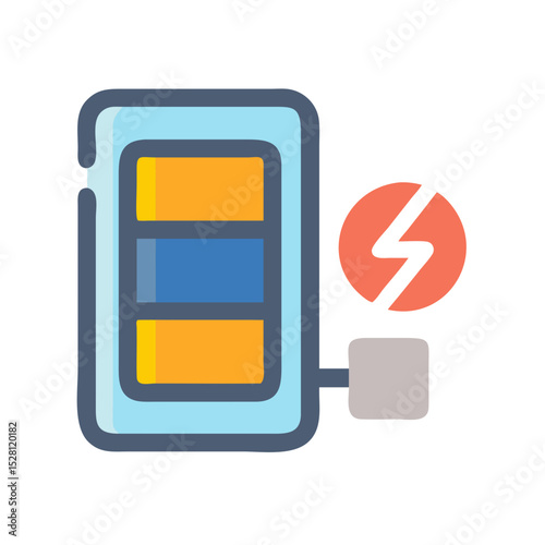 Abstract battery charging icon with color blocks and lightning bolt