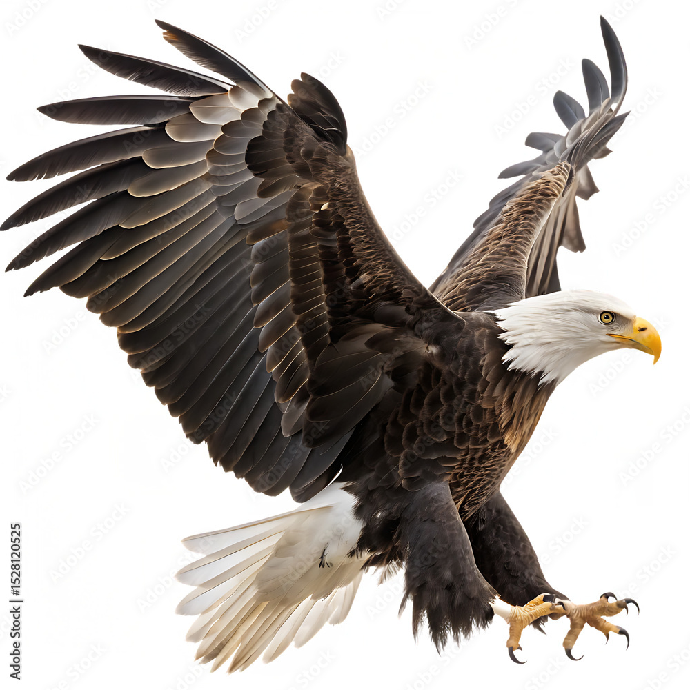 Obraz premium The American bald eagle symbol with wings out isolated on a transparent background