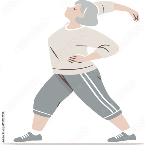 vector illustration of older woman stretching
