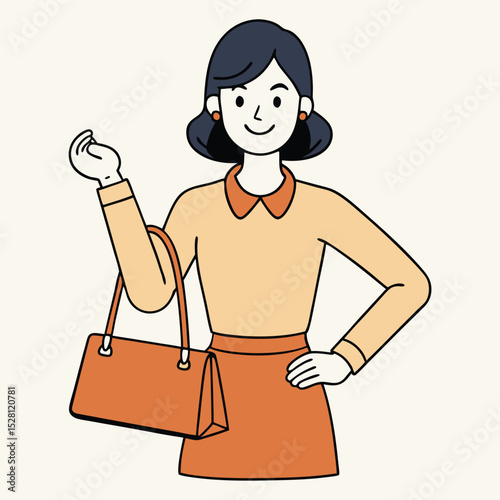 A woman showcasing a statement handbag, holding it elegantly, representing fashion, style, and luxury.