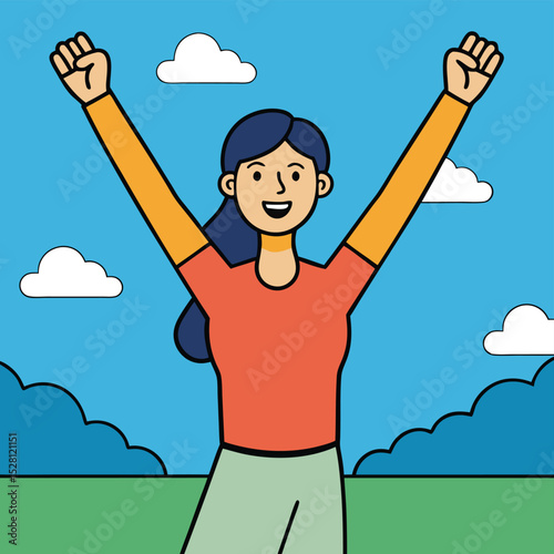 A woman stretching her arms towards the sky, embodying freedom, hope, and aspirations.