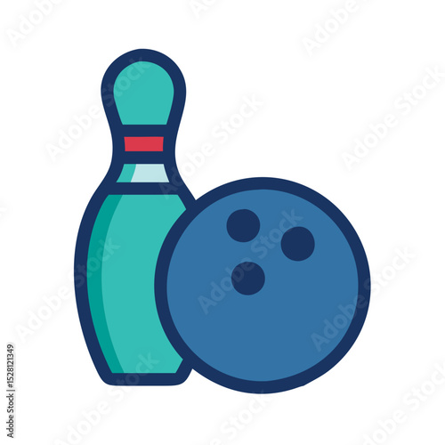 Bowling pin and ball icon illustration teal and blue