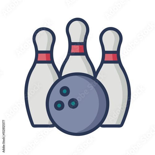 Bowling pins and ball icon cartoon illustration