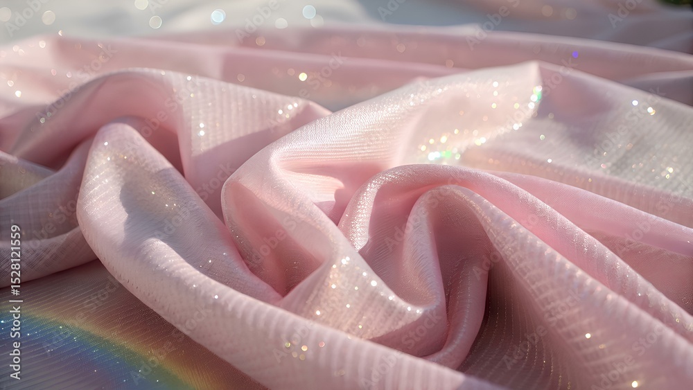 Fototapeta premium Pink glitter fabric draped in soft light