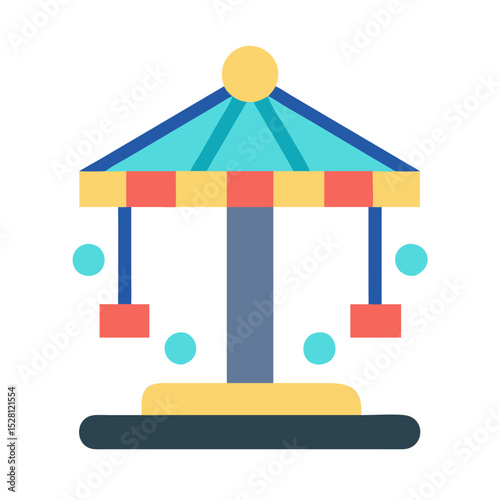 Simple flat icon design of a colorful carousel ride