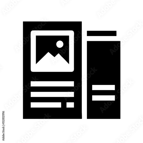 Black and white brochure template with image placeholder and text sections