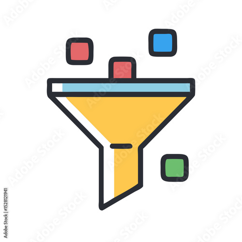 Colorful funnel icon representing data filtering and sales conversion