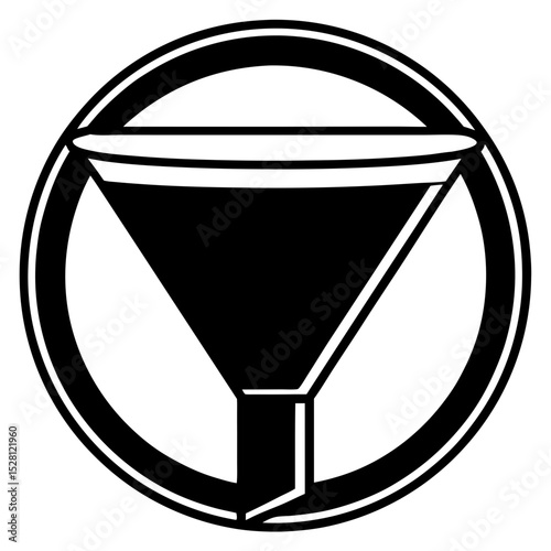 Black and white funnel icon in a circle graphic design element