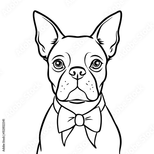 Boston Terrier dog with bowtie in a simple line art style  