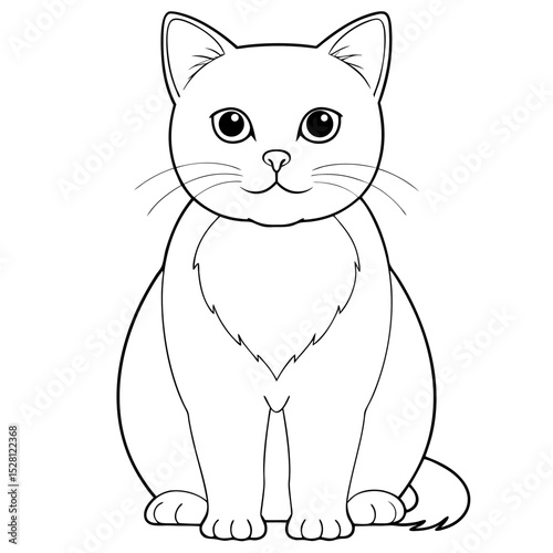Chartreux cat with soft fur sitting and looking forward in outline style  