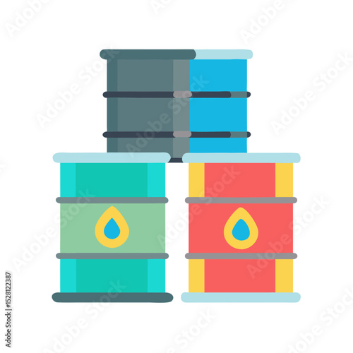 Stack of colorful oil barrels industrial energy resource icon