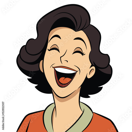 A woman with a genuine, joyous laugh, head tilted back, radiating pure happiness and delight.