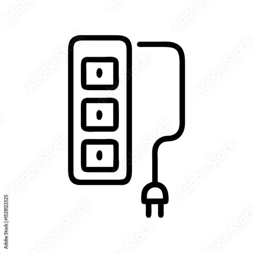 Triple outlet power strip icon black and white illustration