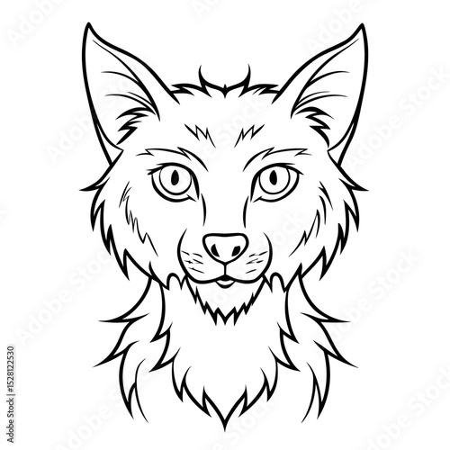 Lykoi werewolf cat head illustration in black line art style  