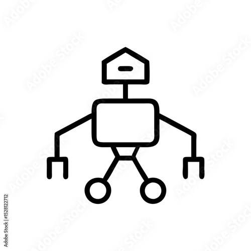 Simple line drawing of a robot with a house on its head