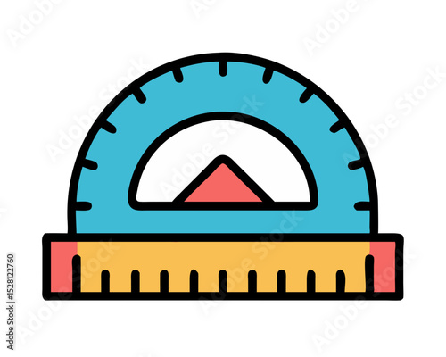 Colorful illustration of a protractor and ruler for geometry class