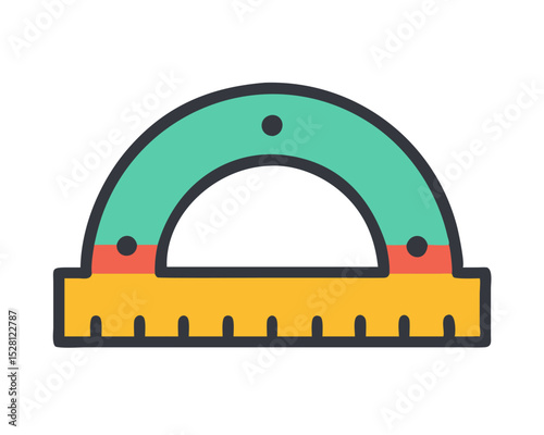 Colorful illustration of a protractor for geometry education