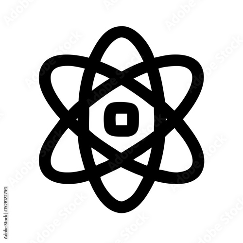 Bold black atom symbol icon for science technology design