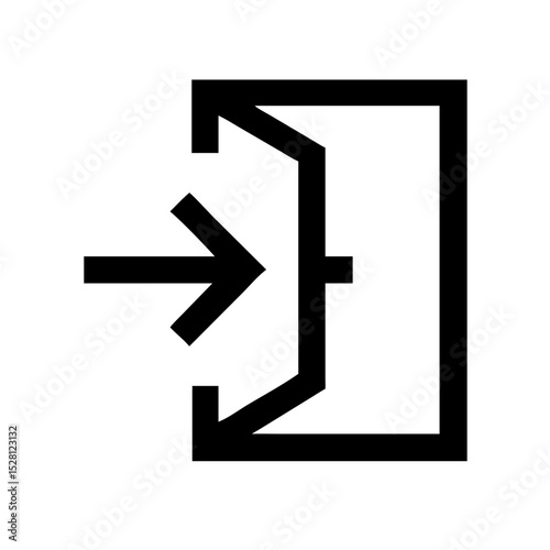 Bold black icon graphic of a door with an arrow entering