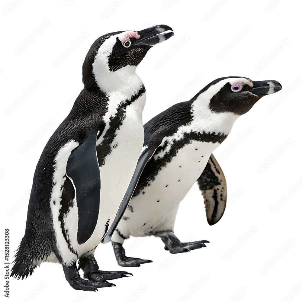 Obraz premium A cute pair of penguins standing close together isolated on a transparent background