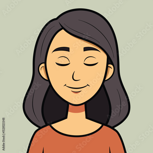 A woman with her eyes softly closed and a peaceful smile, radiating calm and serenity.