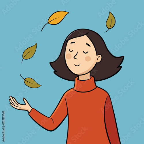 A woman with her head tilted back, eyes closed, and a serene smile, embodying peace and relaxation.