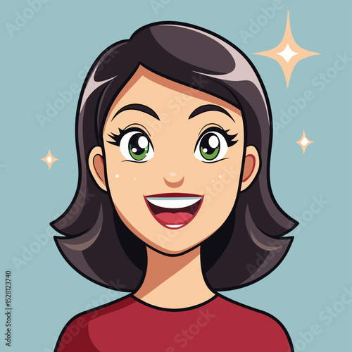 A woman with sparkling eyes and a wide, genuine smile, radiating happiness and warmth.