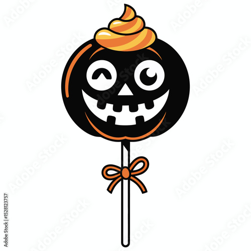 Halloween Pumpkin Lollipop Candy Cartoon Illustration Orange Black White