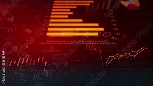 Business Economy Animation With Stock Market Charts Reflective Surface. Financial Figures, Graphs and Diagrams Growing. Technology Concept.