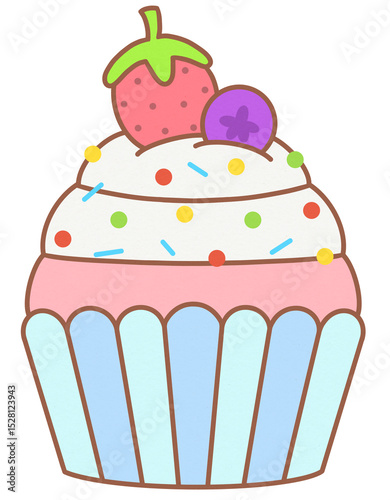Cute Pastel Dessert CupCake with Mixed Berry and Sprinkles Topping