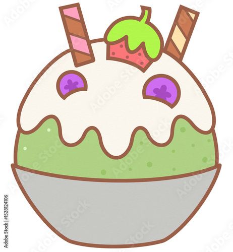 Berry Fruits Shaved Ice Matcha Green Tea Bingsu Korean Dessert