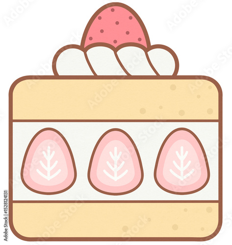Cute Strawberry Fresh Cream Fruit Cake Hand Drawn Element