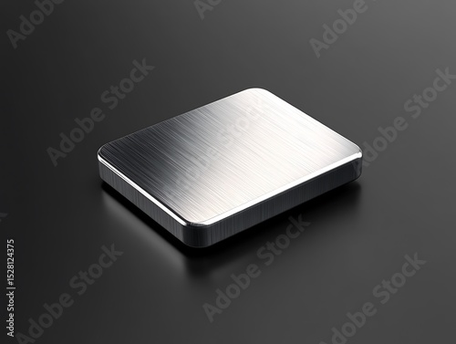 A minimalistic 3D vector file icon in brushed steel, floating on a pure black background.