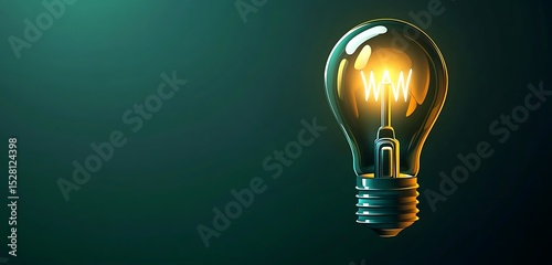 A sharp vector lightbulb icon glowing brightly on a dark green background