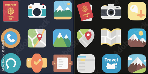 Icons for travel apps are displayed.