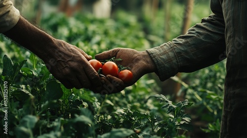 A farmer handing produce to a customer, emphasizing connection and trust.