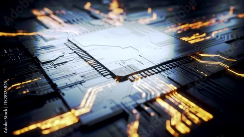 Futuristic Circuit Board Technology Abstract Background showcasing glowing orange lines intricate design