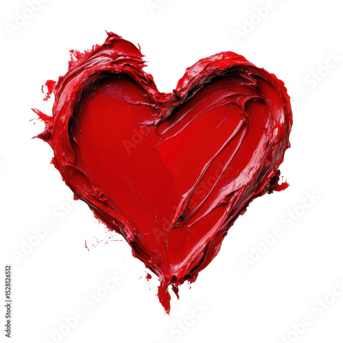 Red heart shaped paint spread on a white background for artistic expression