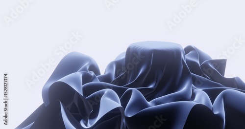 Abstract background delicate dark blue drapery fabric platform 3d render