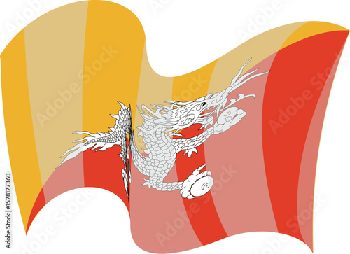 Bhutan Flag with Dynamic Waving Effect - Asian Country Symbol