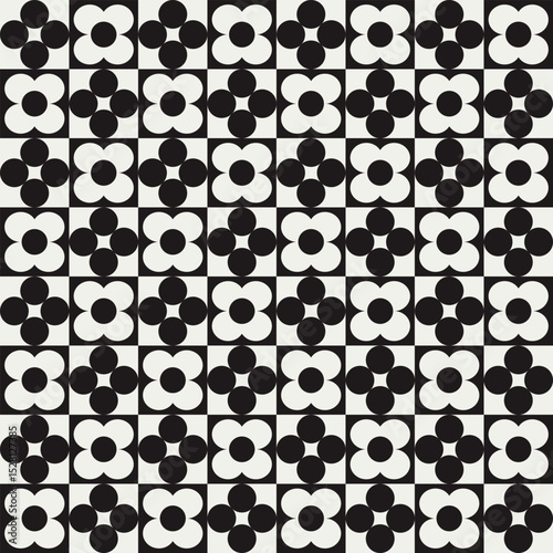 Mid century modern floral geometric pattern in black and white. Graphical illustration for a unique textiles and home décor.